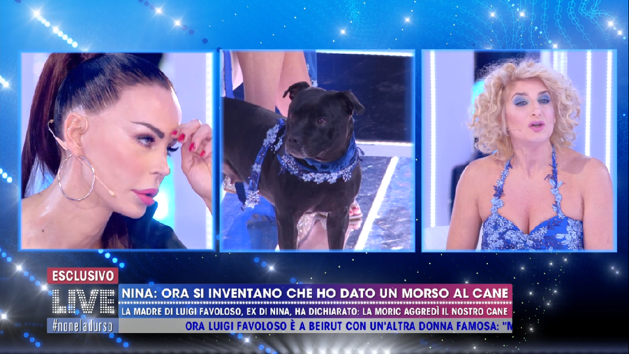Live non è la d&#8217;Urso, faccia a faccia tra Nina Moric e Loredana Fiorentino con il cane Baghera (VIDEO)