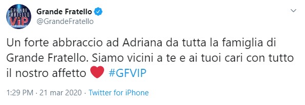 Adriana Volpe: il messaggio della produzione del Grande Fratello Vip