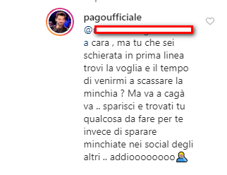 Pago e la lite su Instagram: &#8220;Sparisci&#8221;