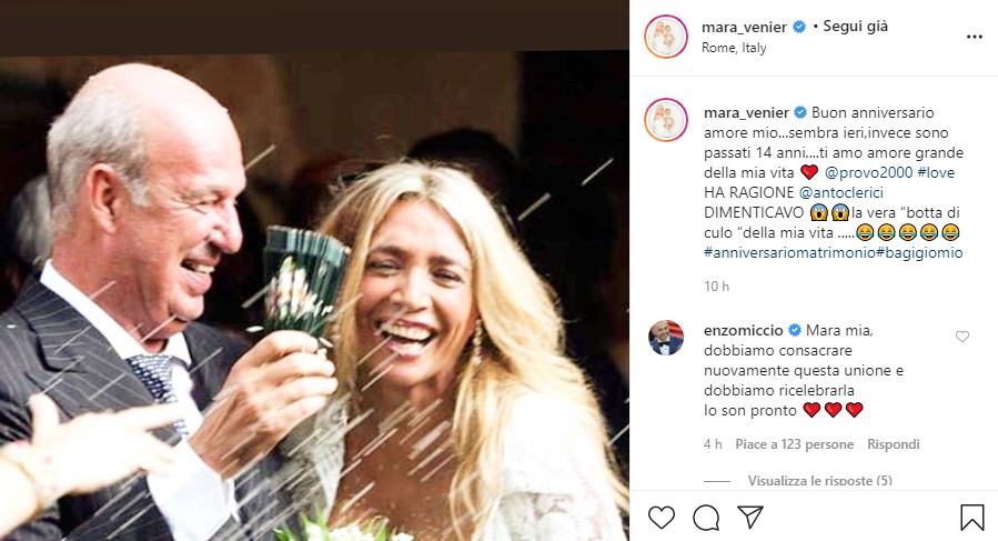 Mara Venier: la dedica al marito Nicola Carraro per l&#8217;anniversario di matrimonio