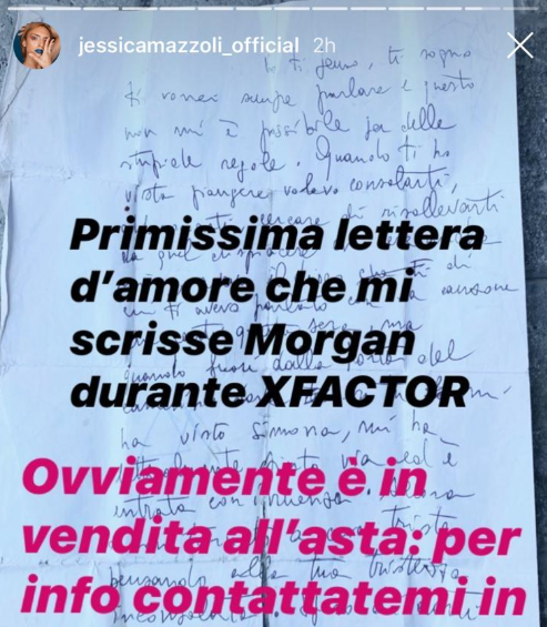 Jessica Mazzoli mette in vendita all&#8217;asta la prima lettera che Morgan scrisse per lei