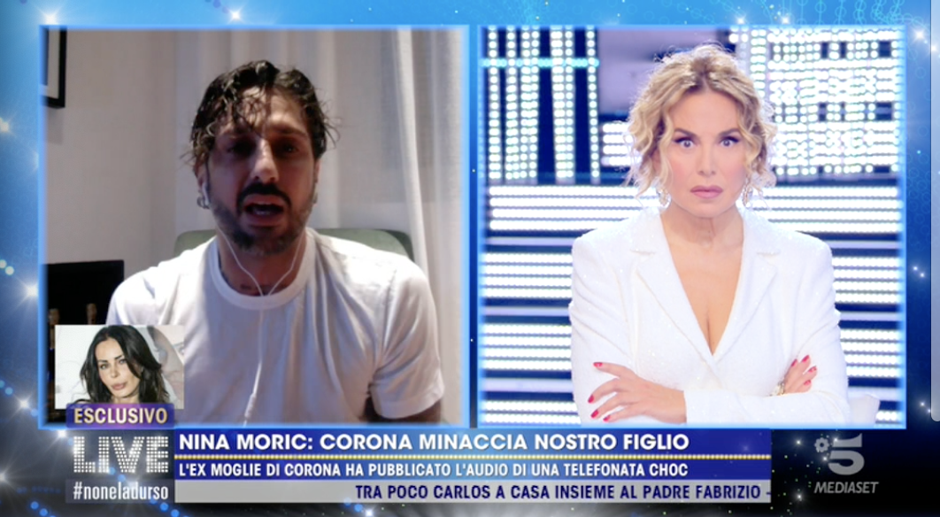 Live &#8211; Non è la d&#8217;Urso: Fabrizio Corona parla di Covid, Nina Moric e del figlio Carlos (video)
