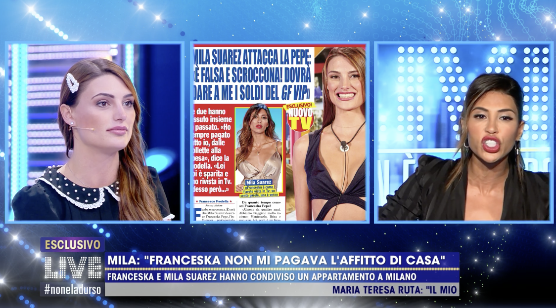 Live &#8211; Non è la d&#8217;Urso, Franceska Pepe contro Mila Suarez: &#8220;Non ho mai vissuto con lei&#8221; (video)