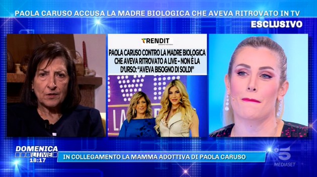 Paola Caruso contro la mamma biologica a Domenica Live: &#8220;Sono delusa. Dice versioni discordanti&#8221; (video)