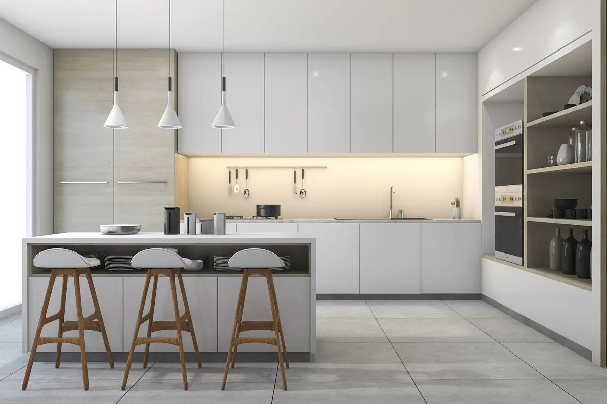 Cucina con frigorifero da incasso